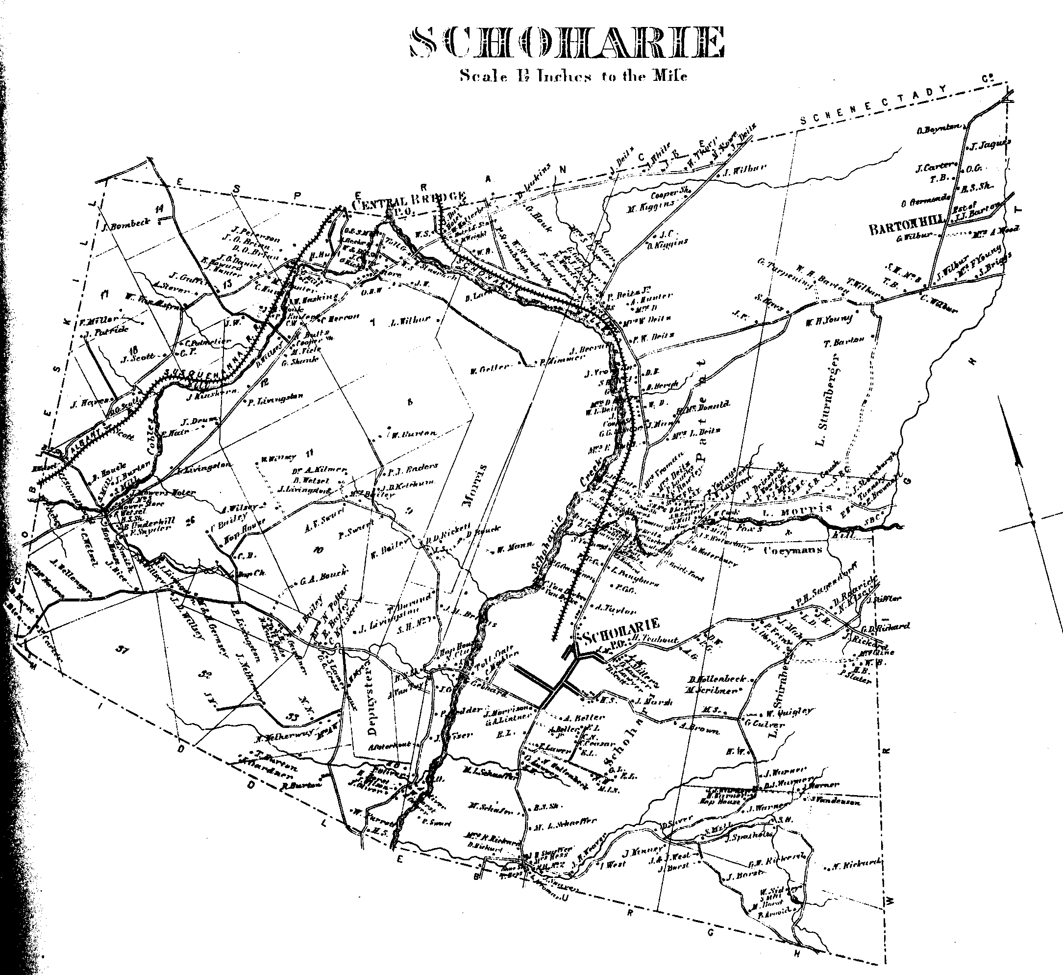 1866 Map - Town of Schoharie, with surnames
