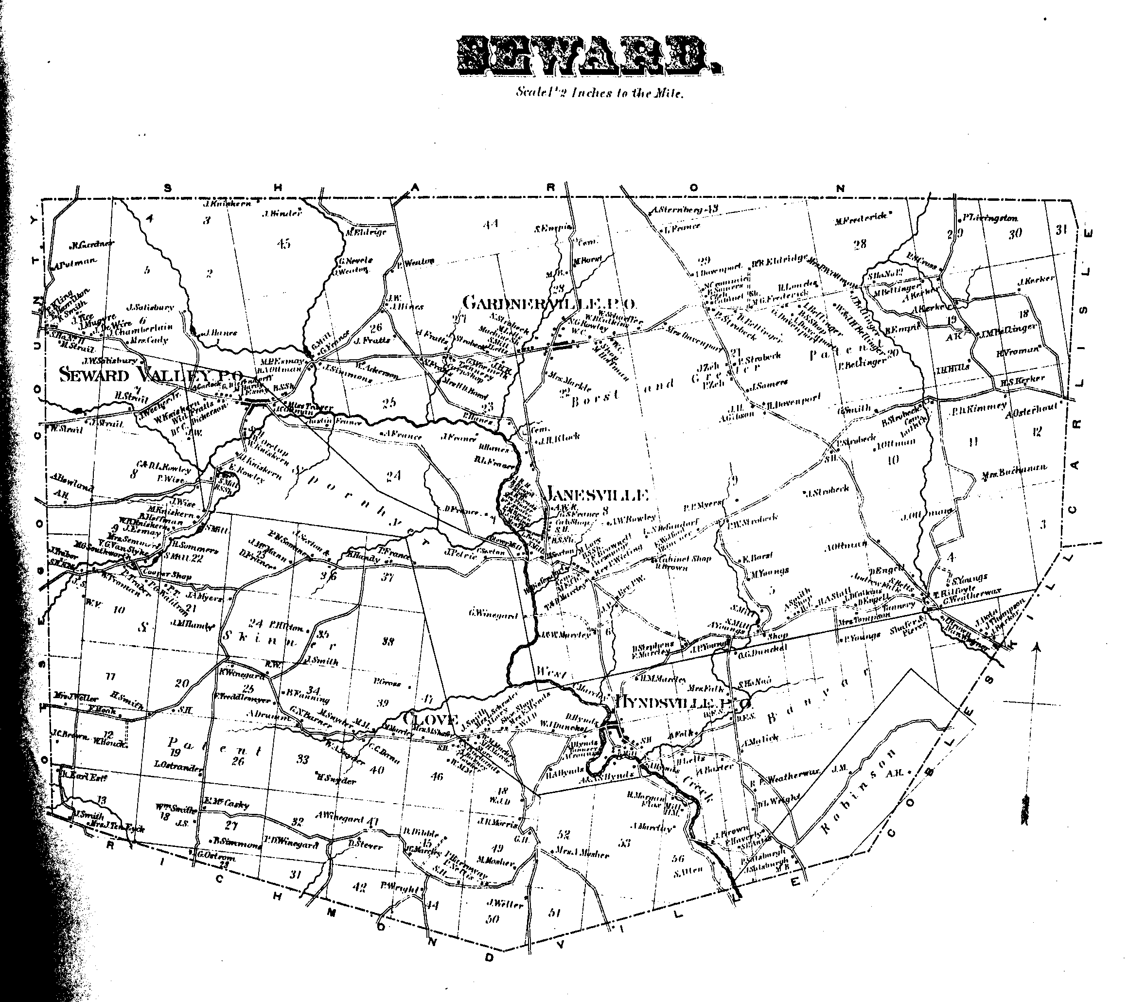 1866 Map - Town of Seward, with surnames