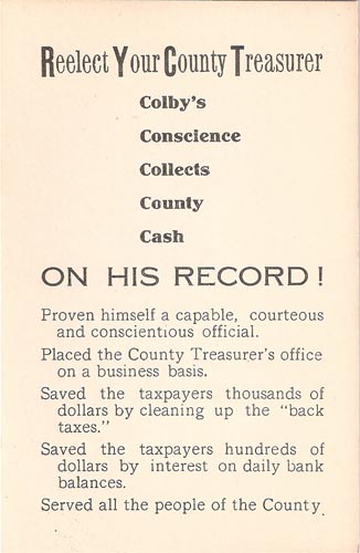 Thomas Colby re-election card - back