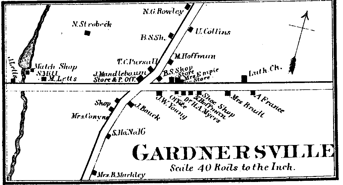 1866 map - Village of Gardnersville, with surnames