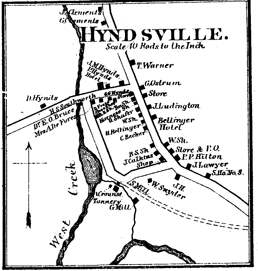 1866 Map - Village of Hyndsville, with surnames